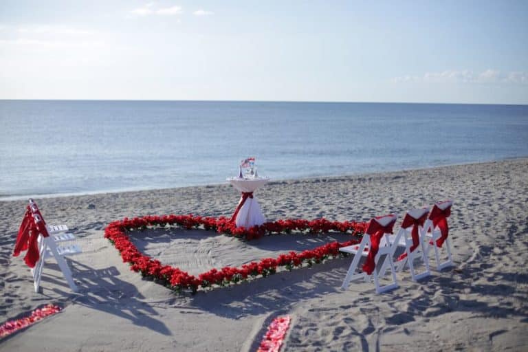 Red Rose Heart on Beach for Florida Wedding Ceremony