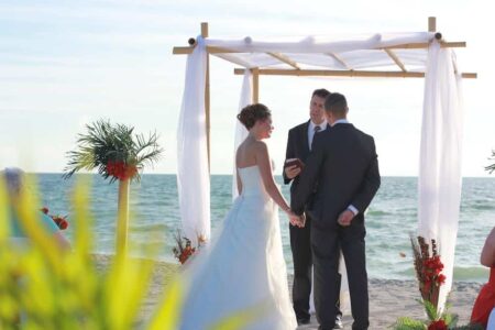 Florida sun weddings white chuppah | Florida Beach Wedding