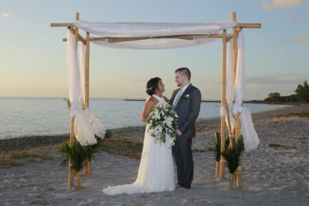 Venice Beach Florida Wedding Bamboo and White Ceremony Arch