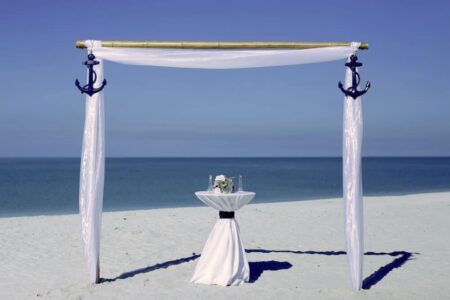 Nautical Themed Beach Wedding Ceremony Arbor in Bamboo with Anchors