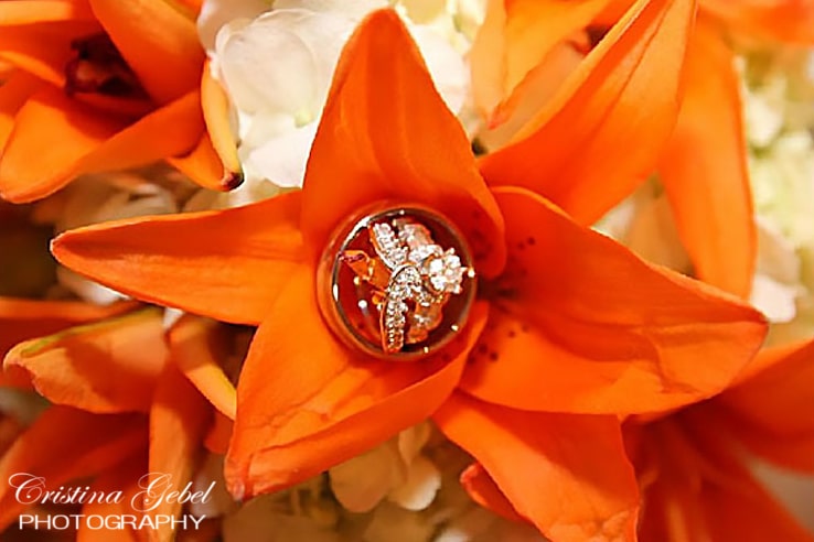 wedding rings in flowers bouquet florida
