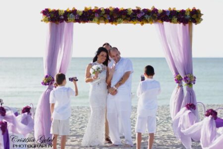 Purple Floral Beach Wedding Arbor | Florida Beach Weddings