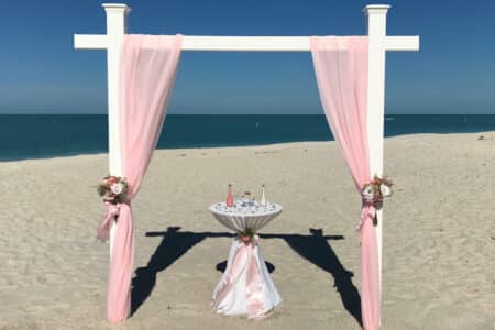 Nautical White Post Arch for Florida Beach Wedding in Pink | Seaside Wedding Theme