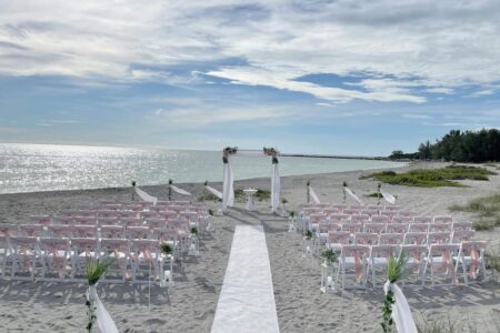 Pink and White Elegance Beach Wedding Ceremony Set in Florida Gulf Coast, Sarasota