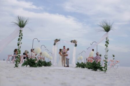 Classic White Beach Wedding in Florida | Kissing Ball Aisle Decorations