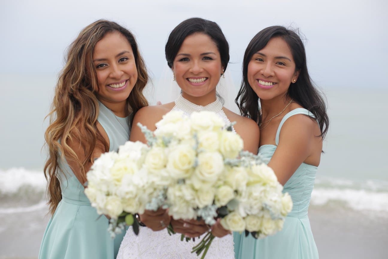 Bride with Bridesmaids in Mint Dresses - Florida Beach Wedding