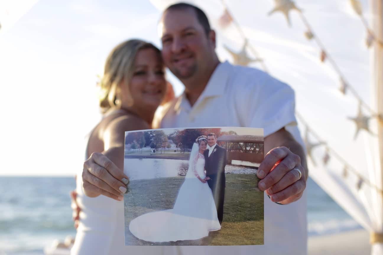 Florida Beach Vow Renewal Ceremony Then and Now Photo