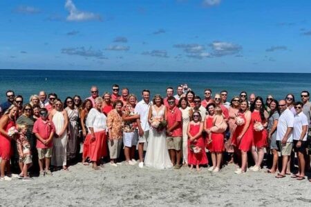 Beach Wedding Ceremony in Matching Colors