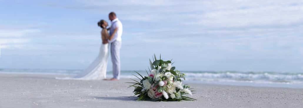 Sarasota Florida Beach Wedding Couple with Bouquet 1
