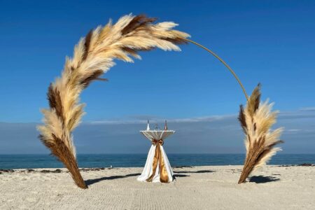 Florida Beach Wedding Ceremony Package Modern Bohemian Pampas grass and gold circle arch scaled
