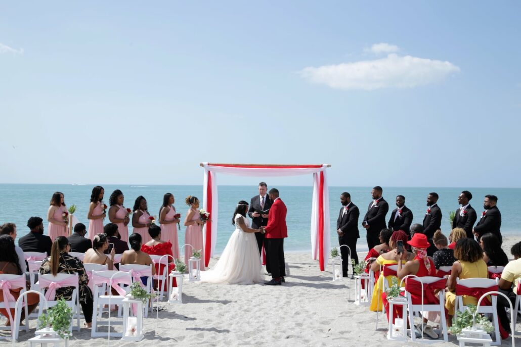 Red and Pink Sarasota Beach Wedding