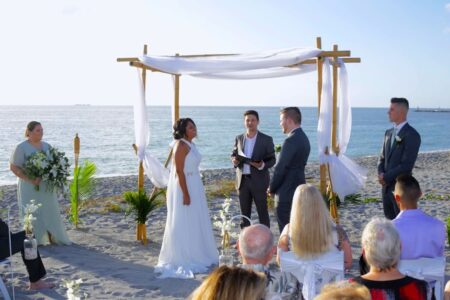 Natural Bamboo Wedding Trellis Arch for Florida Beach Wedding in Sarasota