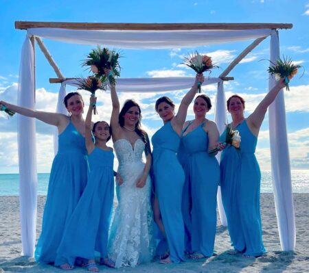 4-Post Bamboo Arbor for Beach Wedding with Bridal Party