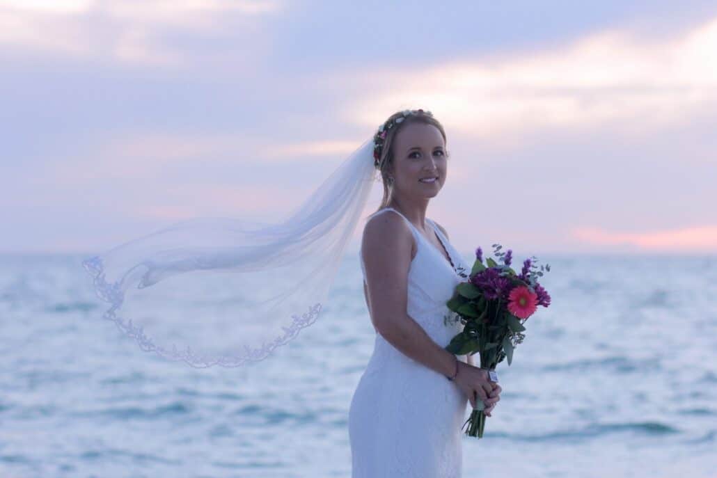 Wind Swept Veil Bride Photo Beach Wedding