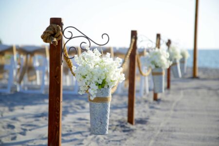 Tin Bucket Aisle Decorations for Beach Wedding Ceremony in Florida