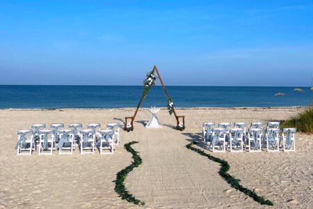 florida beach wedding wooden triangle arch