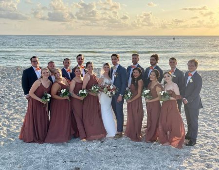 Bridal Party Posed on Florida Beach - Oceanside Wedding