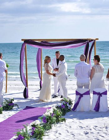 ocean waves purple beach wedding package with purple carpet runner | floridasunwedding.flywheelstaging.com