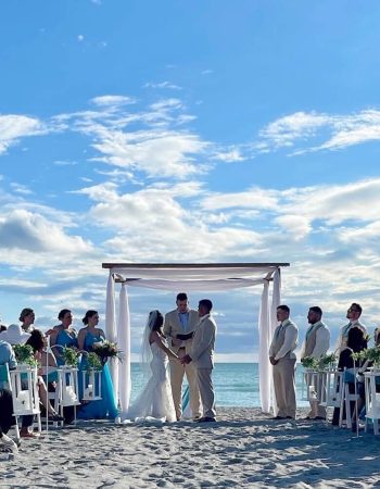 Classic Florida Beach Wedding Ceremony Package with 4-post arbor and lanterns